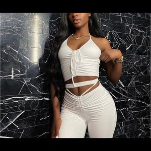 Gray Trendy waist tie up bootcut pants scrunch …